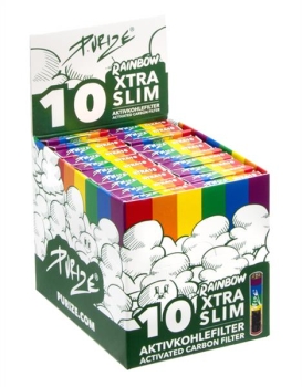 PURIZE® XTRA Slim Size Aktivkohlefilter RAINBOW ø 5,9mm 10er Packung 20er Display